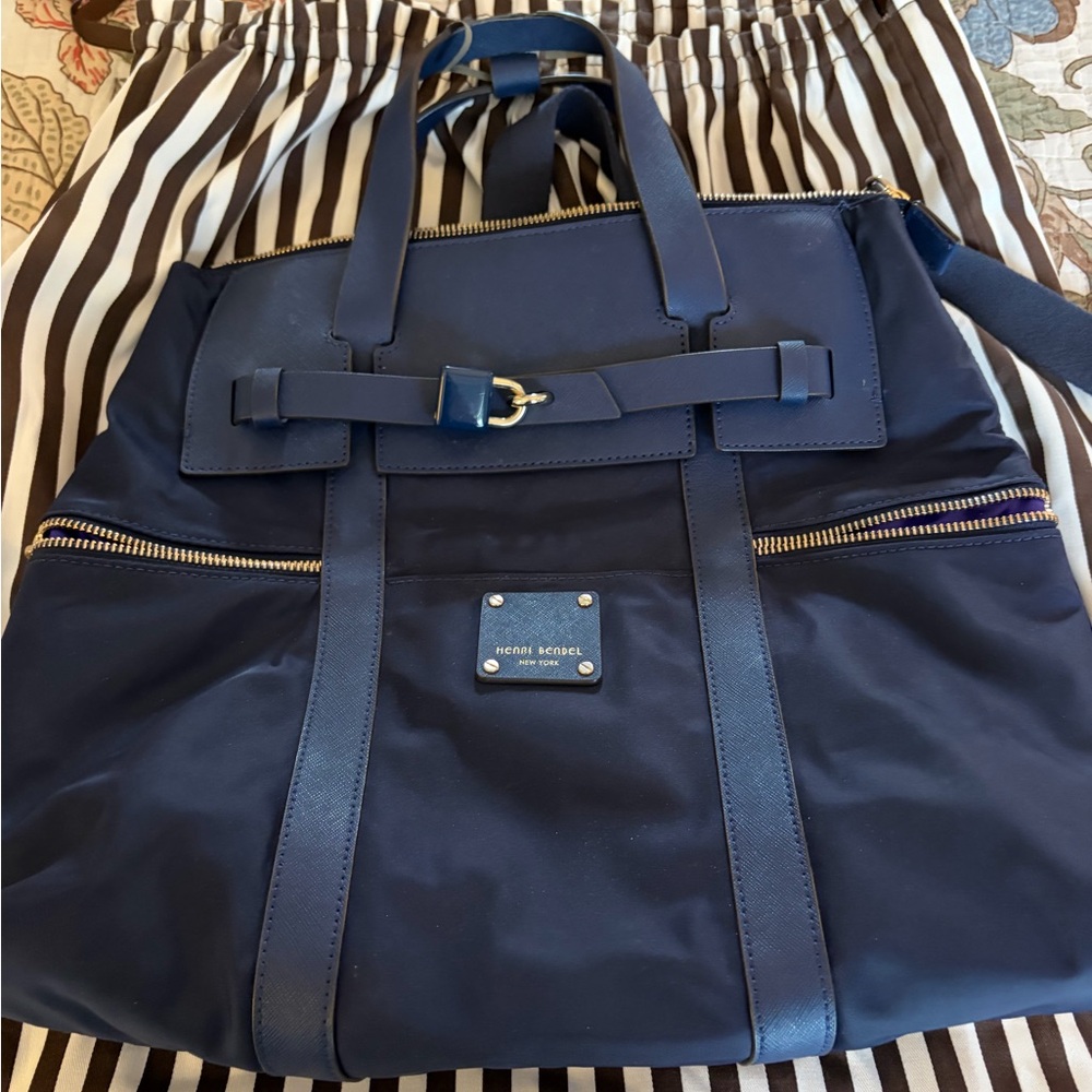 henri bendel Navy Convertible Crossbody Tote with Gold Hardware